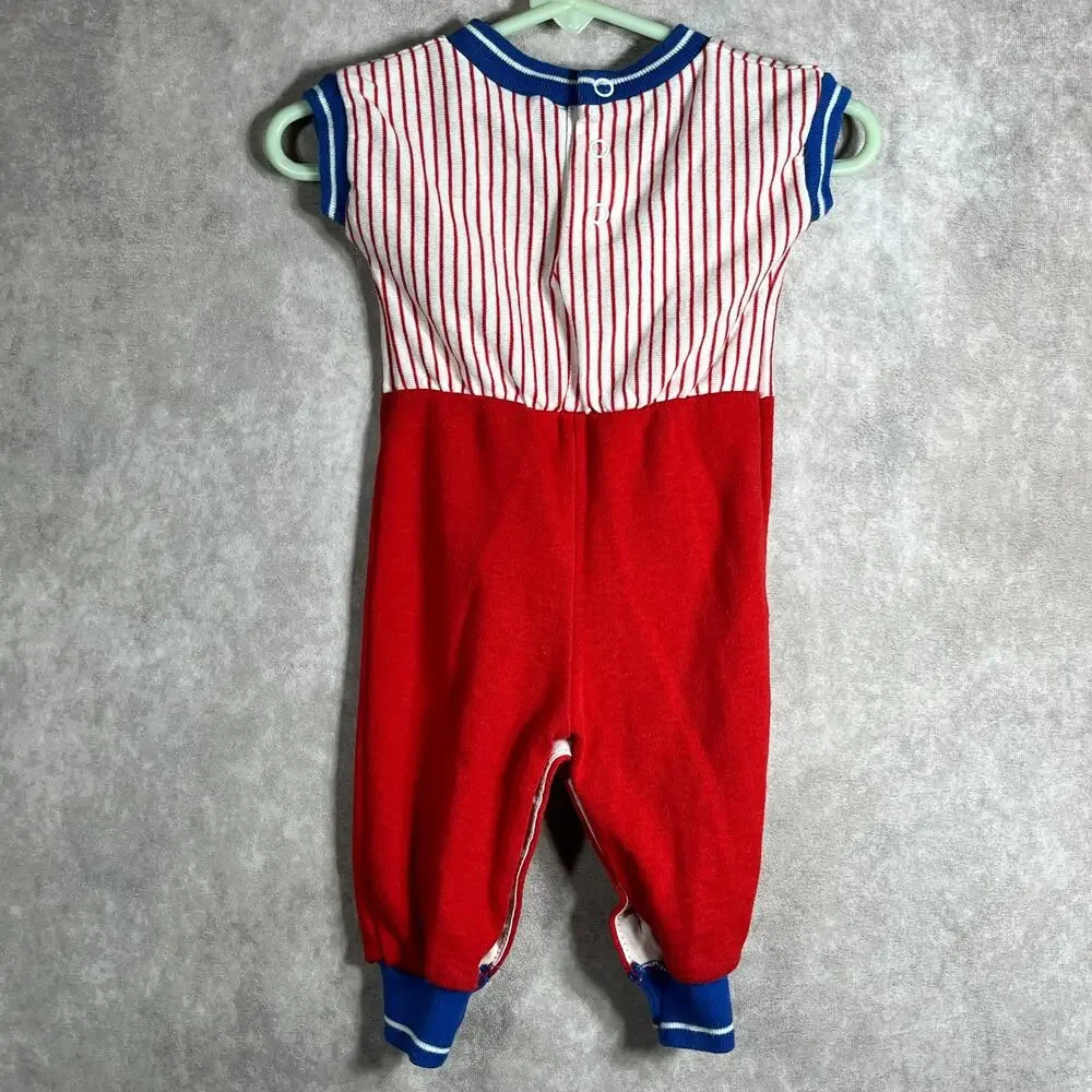 Vintage Health-Tex Romper‎ Baby Size 6 Months Red Striped Short Sleeves USA